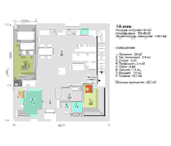 Проект RND №12. Общая площадь помещений 1-го этажа – 65 м2