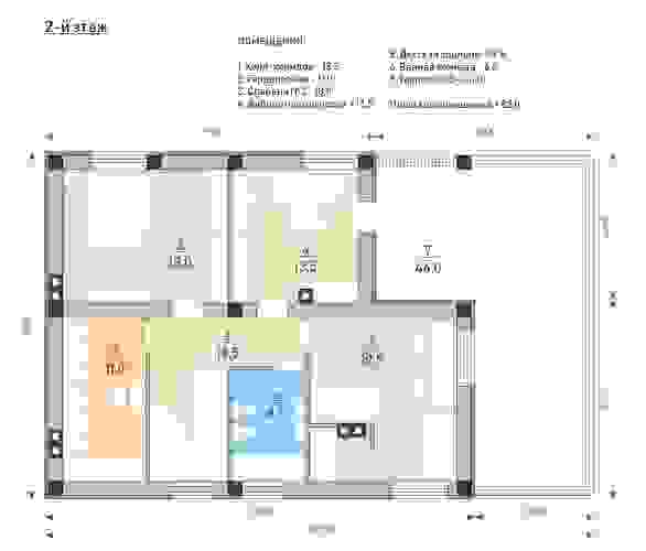 Проект дома RND №4. Общая площадь помещений второго этажа - 82 м2