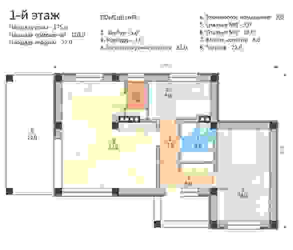 Проект RND №8. Общая площадь помещений 1-го этажа – 110 м2